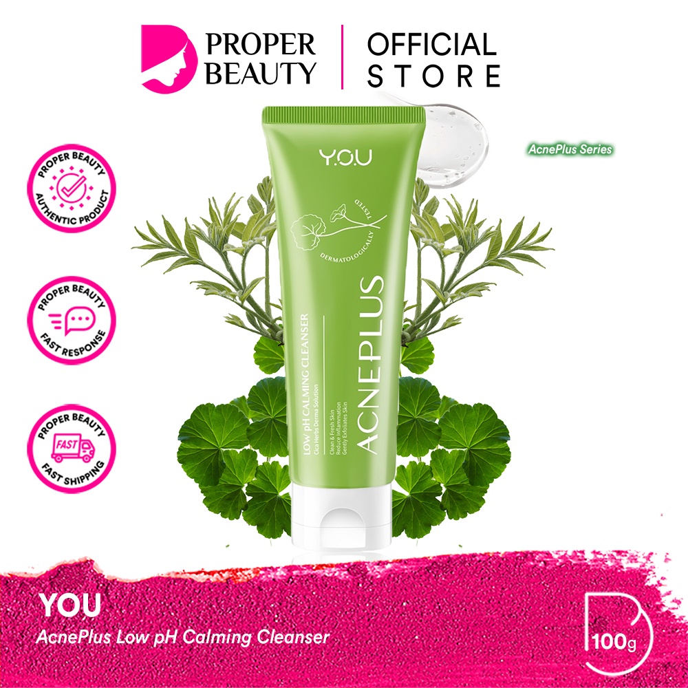 YOU AcnePlus Low pH Calming Cleanser Indonesia / Pembersih Wajah / Sabun Cuci Muka 100g / Reduce Inflammation Gently Exfoliates Skin / Skincare Balancing Toner Complete Solution Serum Triple Action Spot Care Defense Moisturizer / Y.O.U Plus Series Paket