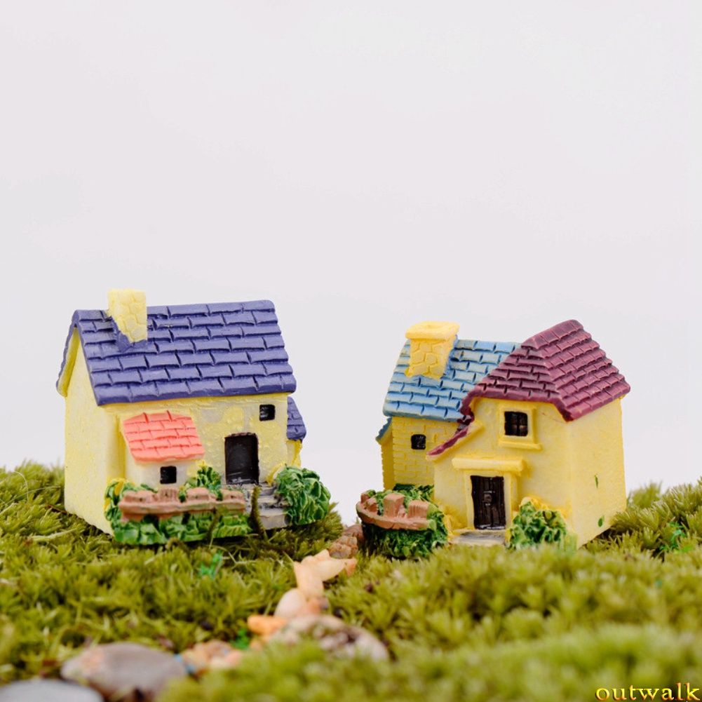 Miniature Gardening Landscape Micro Village Stone Houses Thumbnail House Thatched Huts DIY Bonsai Terrarium Crafts Desk Ornaments Accessories for Fairy Garden Decoration OW