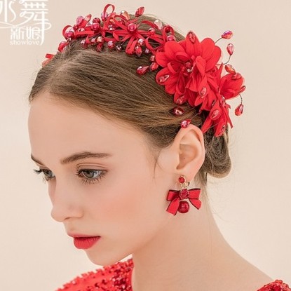 [SIAP KIRIM] TIARA PENGANTIN HEADPIECE BRIDAL HAIRPIECE TIARA MERAH HWR009