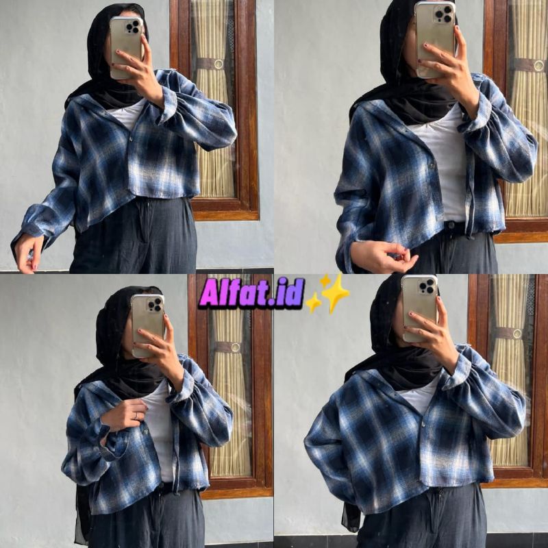 crop top tartan / crop top flanel / kemeja crop wanita-Motif 03