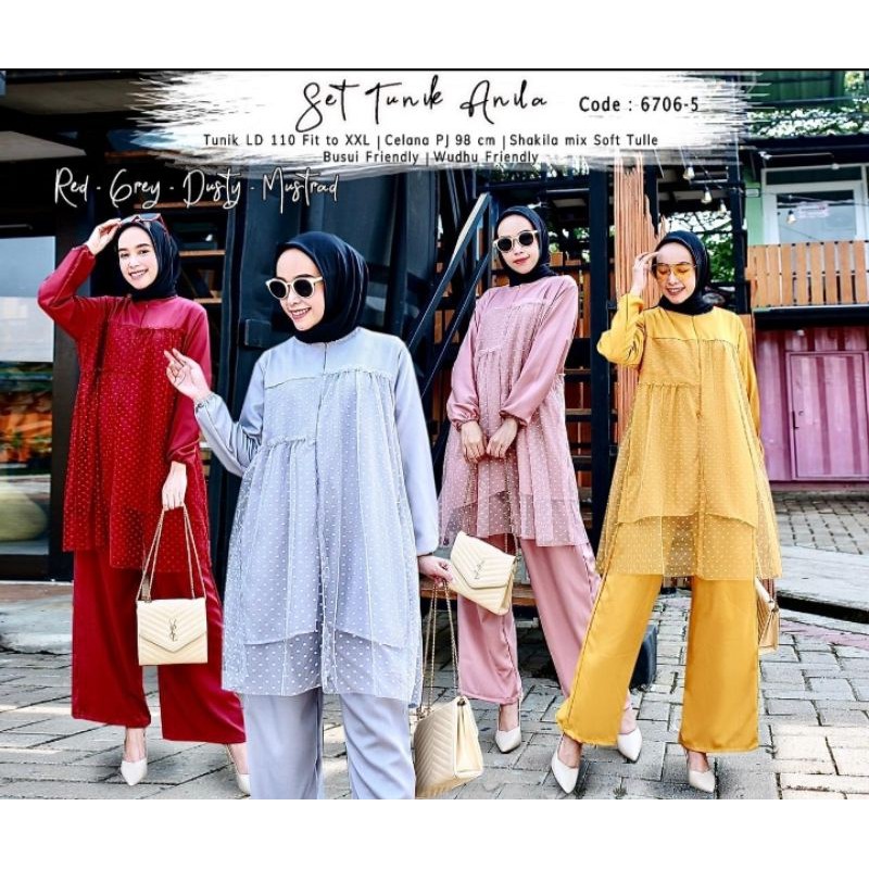 SET TUNIK ANILA / SETCEL TILE / SETCEL LD 110 / SETCEL SHAKILA / SETELAN CELANA TULLE / BAJU LEBARAN
