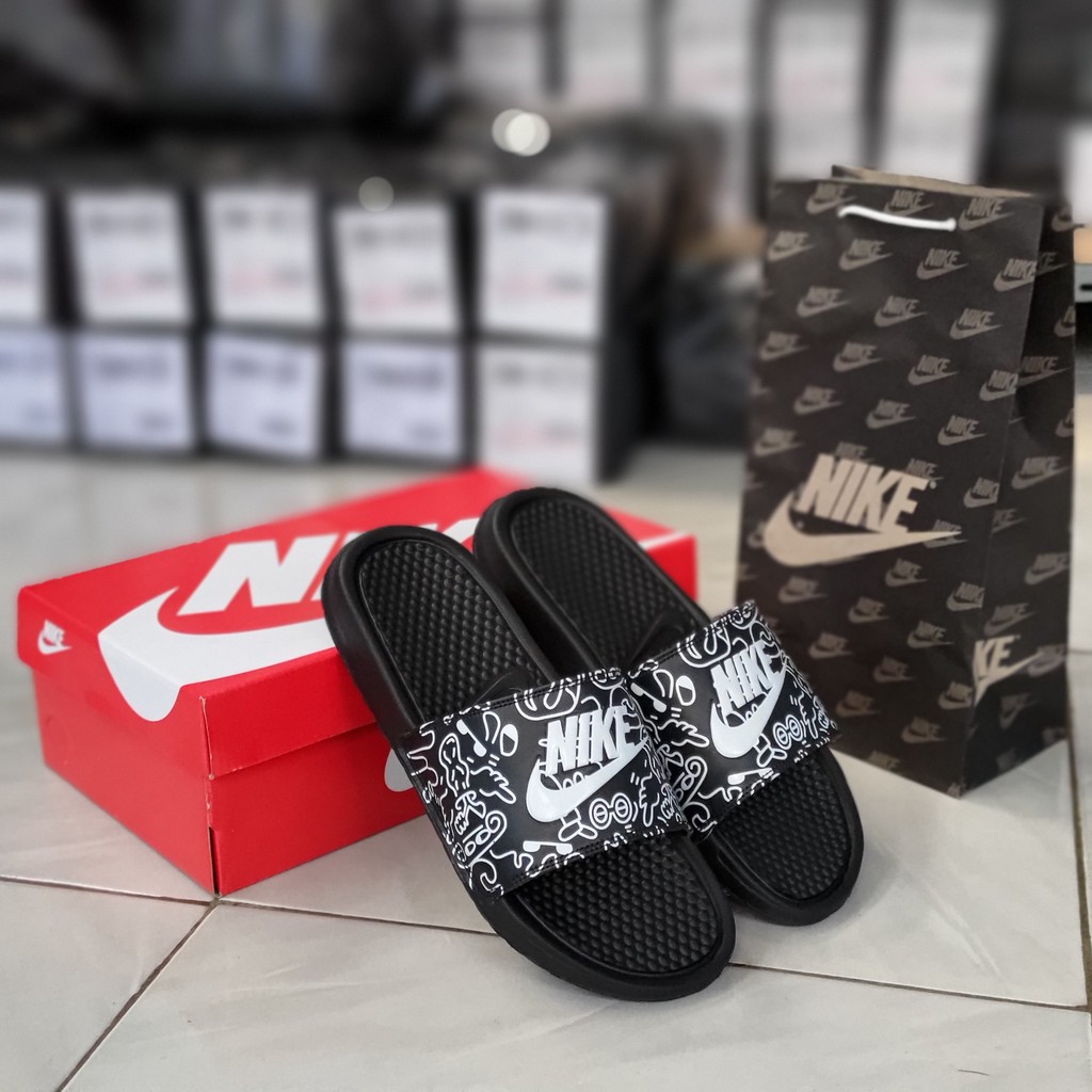 SANDAL selop nike jordan SLIDE SPORT FLIP FLOP PRIA WANITA IMPORT PREMIUM HITAM POLOS cowok cewek