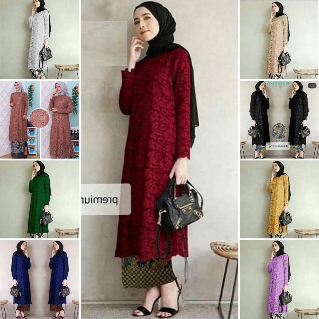 COD Setelan Long Tunik Kebaya Set Broklat Super Jumbo Ukuran XXXL Lingkar Dada 130 cm Murah BB 75-80 KG Terbaru Plus Rok Plisket Batik Kondangan Pinggang Karet