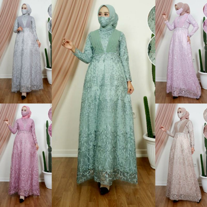 THALITA DRESS / DRESS PARTY WANITA / OUTFIT GAMIS BRUKAT MODERN KEKINIAN / BAJU PESTA WANITA /GAMIS PESTA / SERAGAMAN PESTA