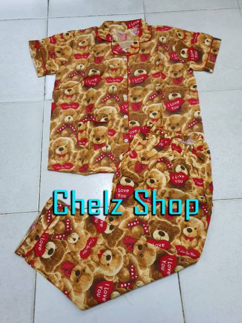 Baju Tidur Piyama Wanita/Cewek Pajamas Dewasa Karakter Teddy Bear Murah Good Quality