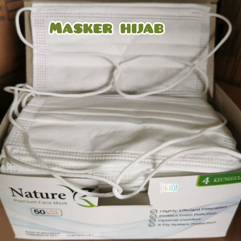 HIJAB MASKER MEDIS NATURE PREMIUM MASK 3 PLY ISI 50 PCS - IZIN KEMENKES