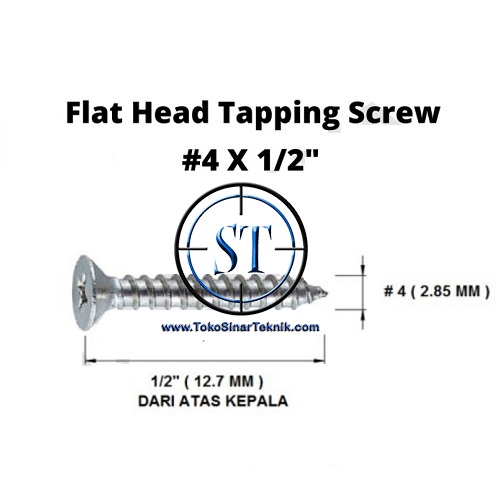 Sekrup Box plastik FH 4x1/2&quot; - Skrup FH Tapping Screw 4x1/2 Tutup Ulir Kepala Rata isi 50 pcs Untuk Box X2 X3 X4 X5 X6 X7