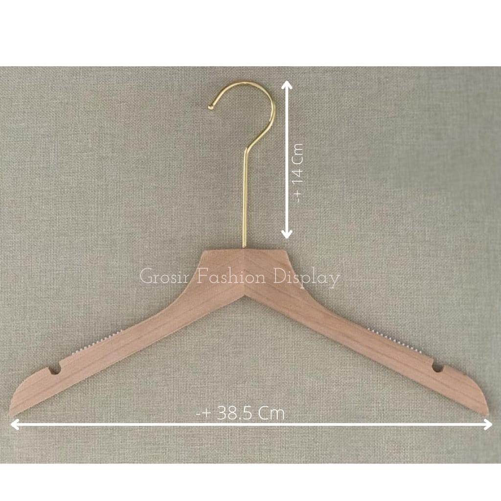 Hanger Kayu Hook Gold Hanger Korea Hanger Premium Gantungan Baju Distro Hook Emas Bisa Costum Grafir Logo Hanger- BH