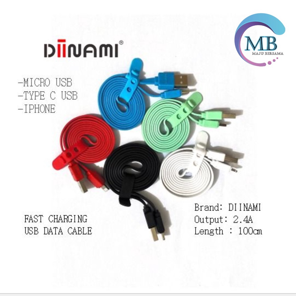 BM027 Kabel data pipih gepeng charger diinami 2.4A Micro iPhone tipe c usb fastcharcing MB2439