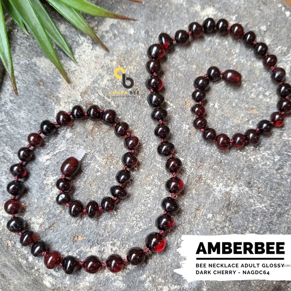 Kalung Amber Dewasa Premium Glossy Dark Cherry by Amber Bee NAGDC64