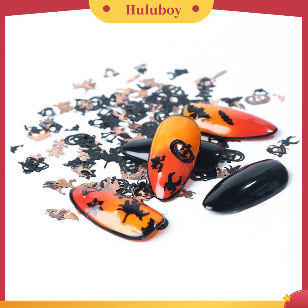 Huluboy Huluboy♡ 120pcs Stiker Kuku 3D Bentuk Labu Kelelawar Halloween Bahan Alloy