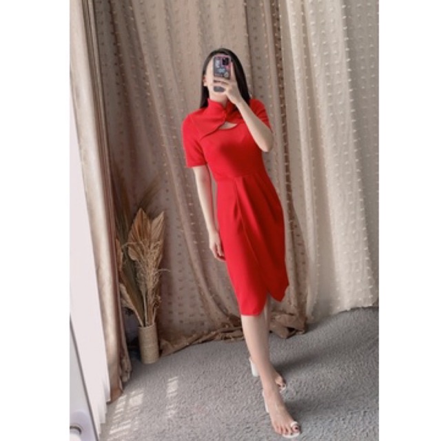 Jinnie Dress || Scuba Dress Polos Cheongsam Imlek || Vaeesan