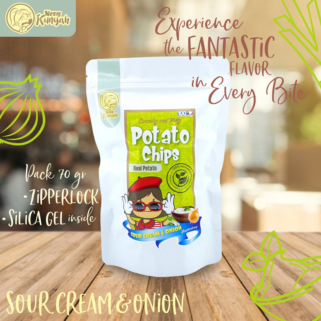 

Neng Kunyah Potato Chips / Keripik Kentang Sour Cream and Onion 65 gram