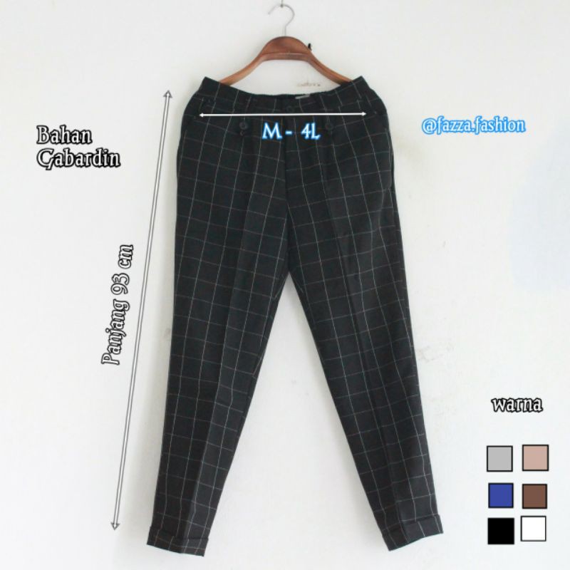 Celana tartan motif kotak bahan gabardin celana wanita Celana tartan motif kotak bahan gabardin celana wanita