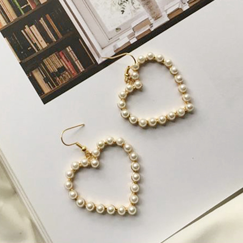 Hu Hu Hu Hu Hu Alat Bantu Pasang Kacamata♡ 1 Pasang Anting Kait Gantung Bentuk Hati Hollow Out Hias Mutiara Imitasi Untuk Wanita