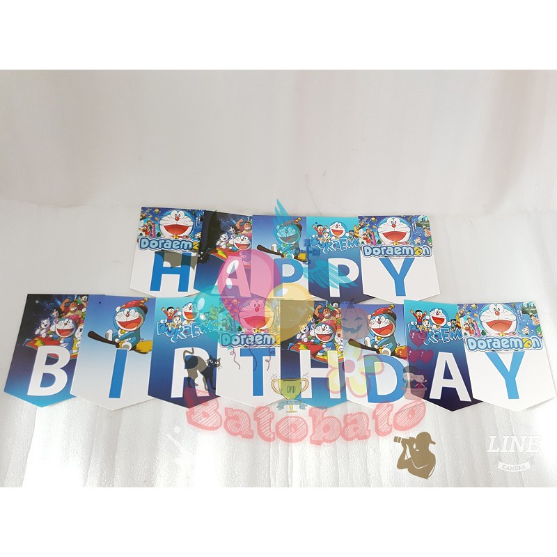 Banner Happy Birthday Motif Doraemon / Banner Ulang Tahun / Banner HBD / Banner Ultah Anak / Banner 