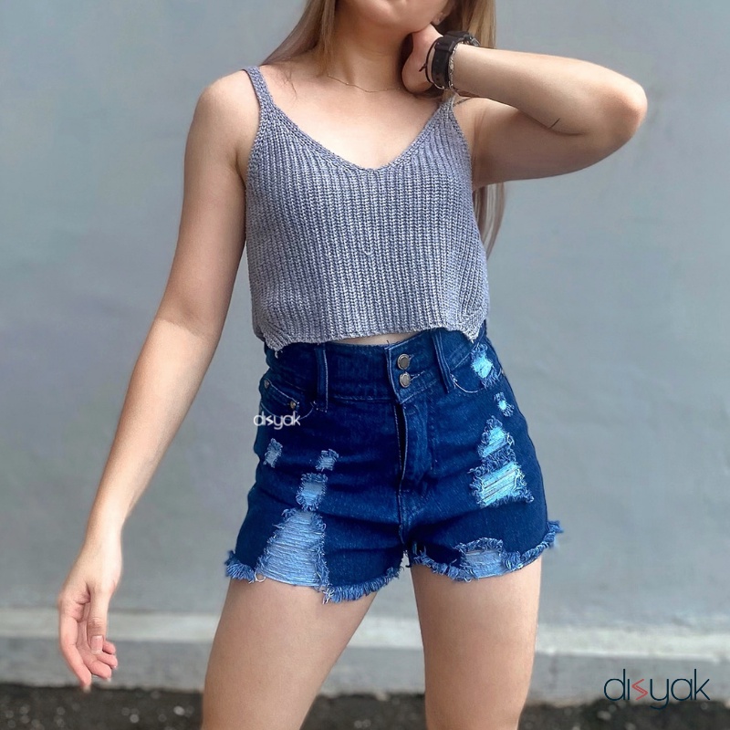 DISYAK - Hotpants Highwaist Jeans Ripped 1042-2042 Dark Blue
