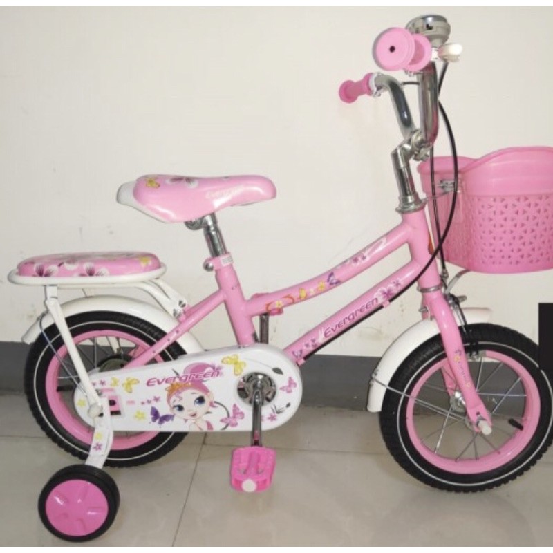 Khusus Gojek Instan Sepeda Anak Perempuan  cewek wanita Evergreen Daisy 12 16 18 inch Ungu Pink termurah  SNI Penguin COD kredit cewek BMX mini Ban hidup pompa karet bukan plastik eva terbaik gratis service seumur hidup keranjang boncengan ungu pink SNi-Penguin