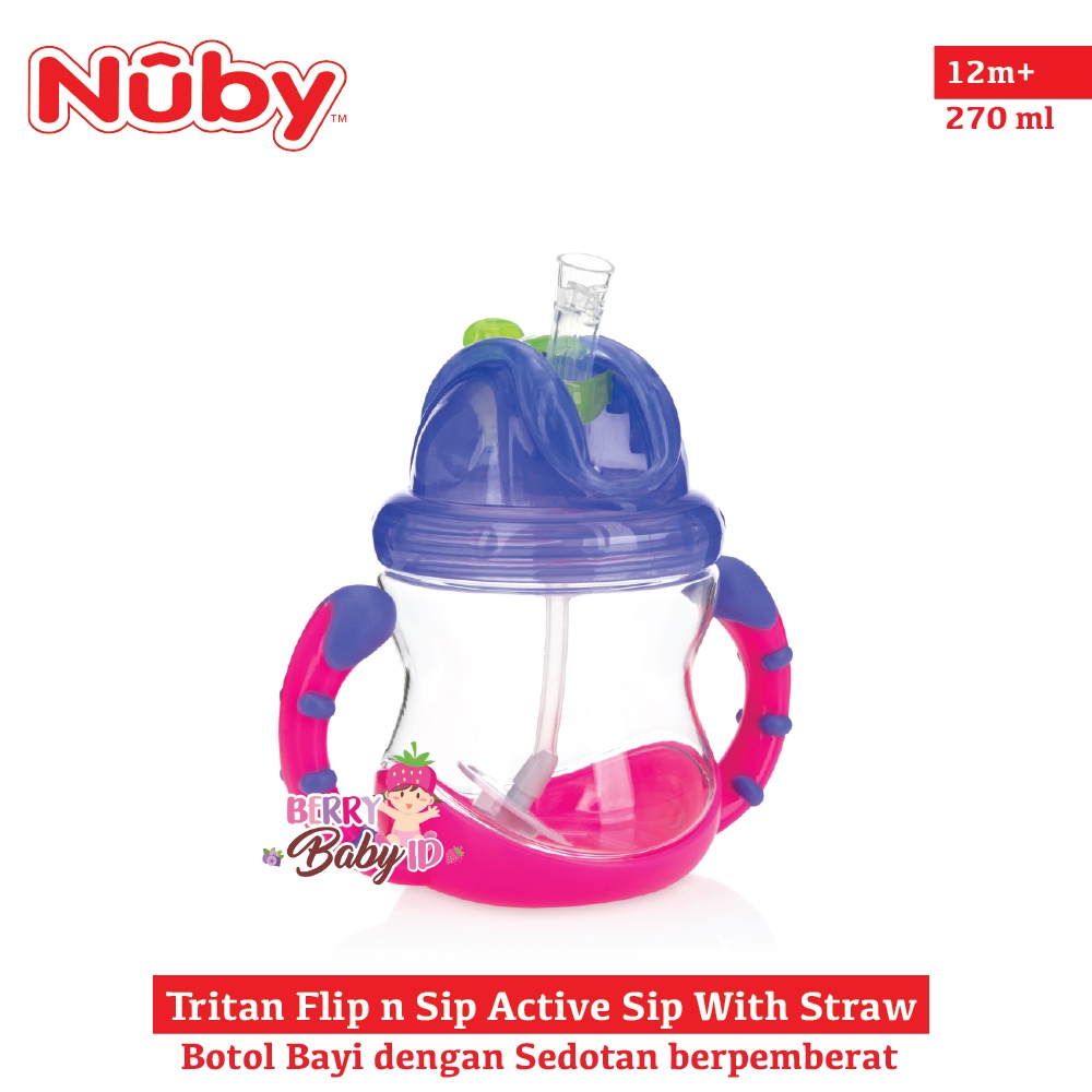 Nuby Tritan Flip n Sip Active Sip With Straw Botol Sedotan Bayi Anak BPA Free Berry Mart