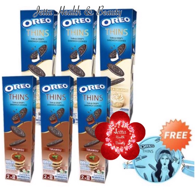 Oreo Thins Biskuit Oreo 3 Tiramisu + 3 Vanilla x 95g FREE SLING BAG