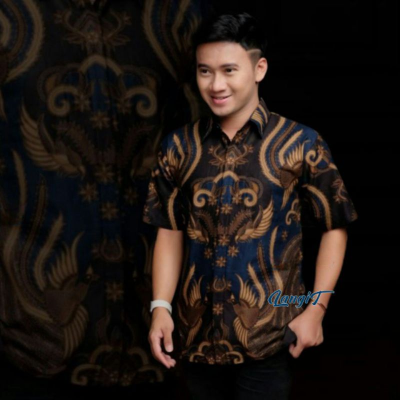 Batik Pria Lengan Pendek Premium BATIK BERKAH HRB026 motif KERATONAN Kode 002 size S M L XL XXL-Hem IRONMAN NAVI
