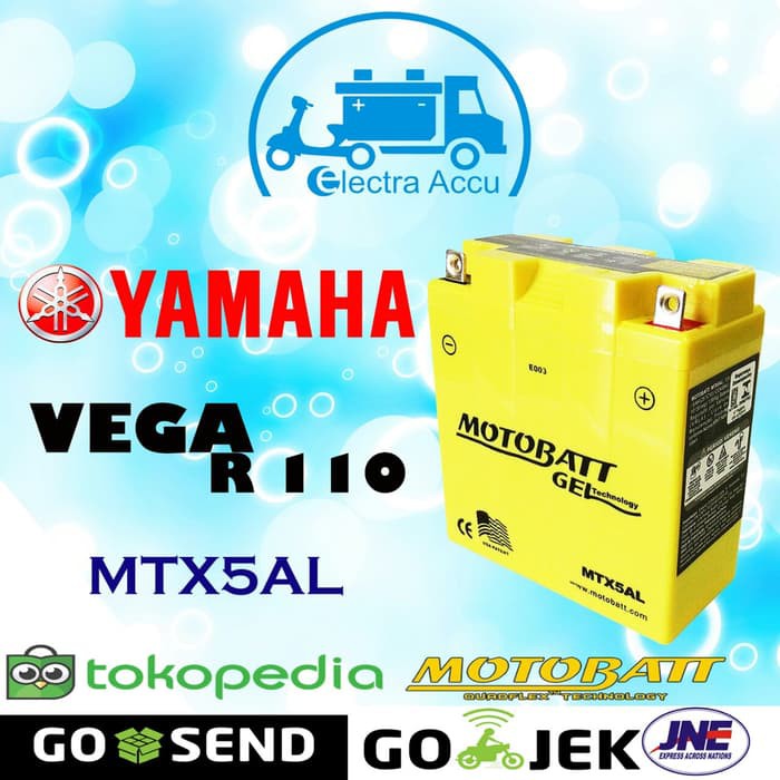 Aki Motor Yamaha Vega R 110 Motobatt MTX5AL Aki Kering / Aki Gel