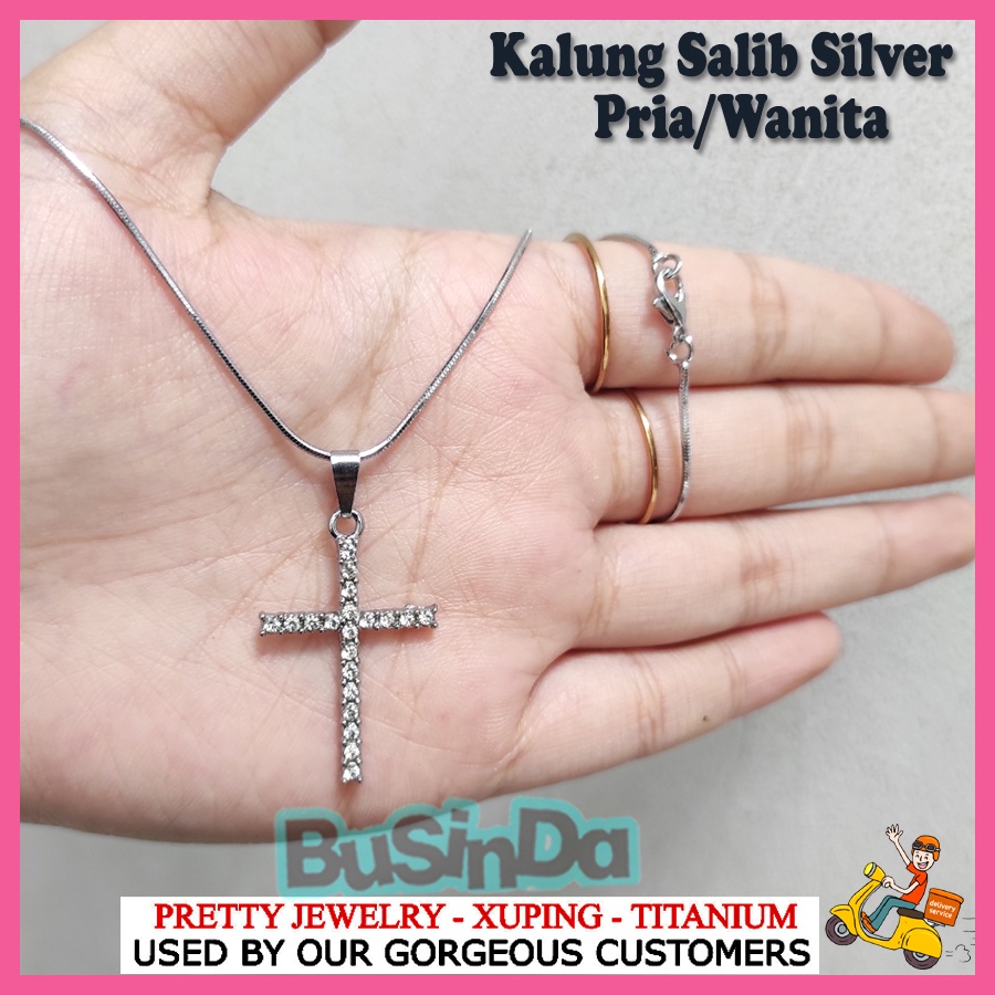 Kalung Salib Wanita/Pria Kalung Salib Silver Permata
