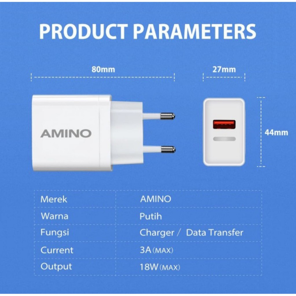 CHARGER AMINO 3A 18W TANPA KABEL