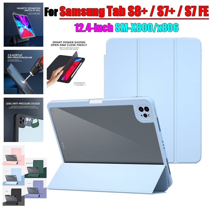 [Sleep/Wake] For Samsung Galaxy Tab S8+ S7+ S7 FE S8 Plus 12.4&quot; Tablet Case SM-X800 SM-X806 X806B X806U X806N SM-T730 SM-T733 SM-T736B SM-T970 SM-T976B Detachable 2in 1 Flip Cover