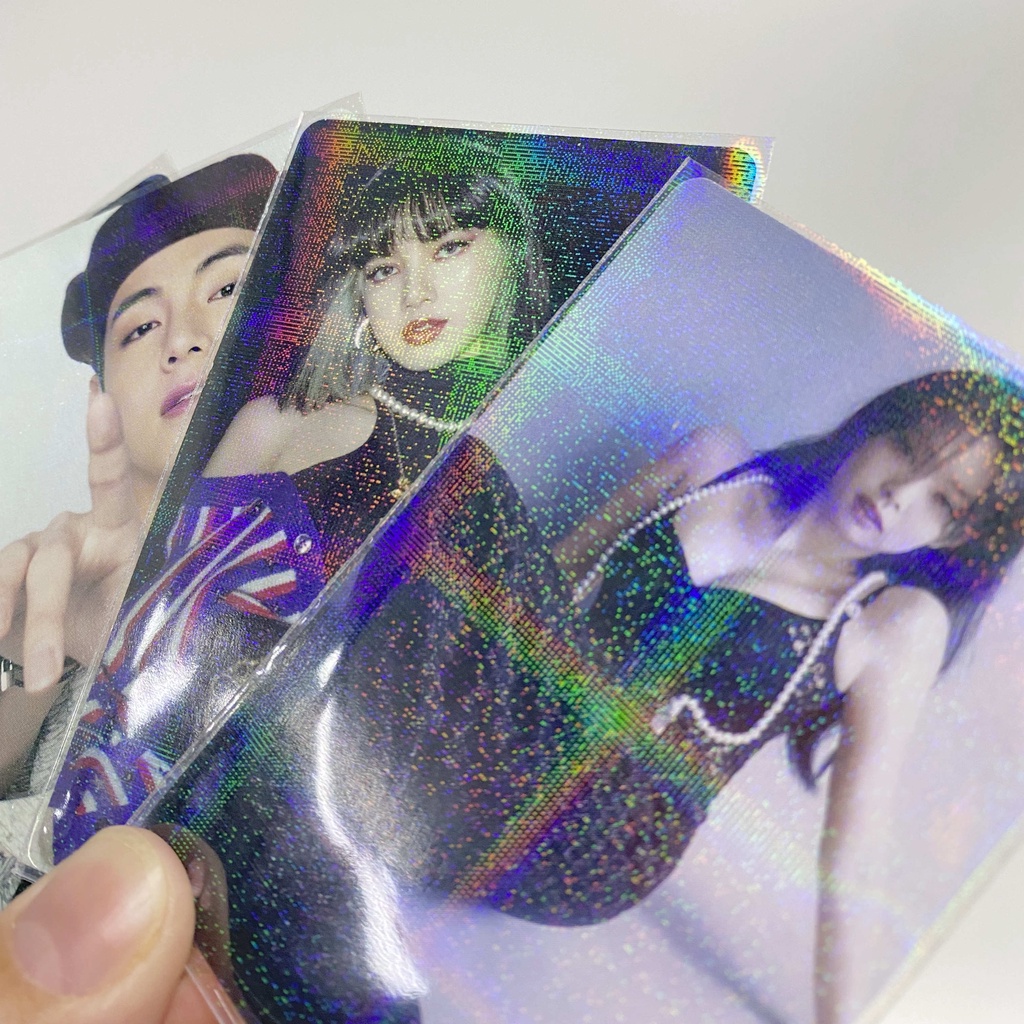 Laser Square Lines Flashing Card Film Card Sleeves Protector for KPOP Photocard Board Games Cards No PVC Acid Free