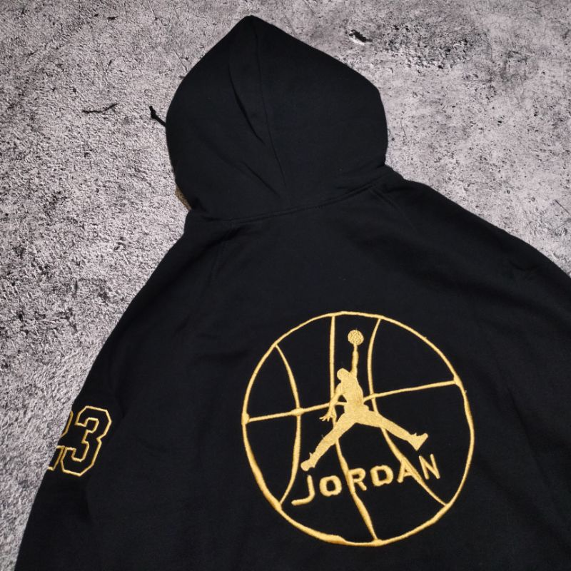 SWEATER HOODIE AIR JORDAN BASKET GOLD BORDIR HITAM FULLTAG &amp; LEBEL