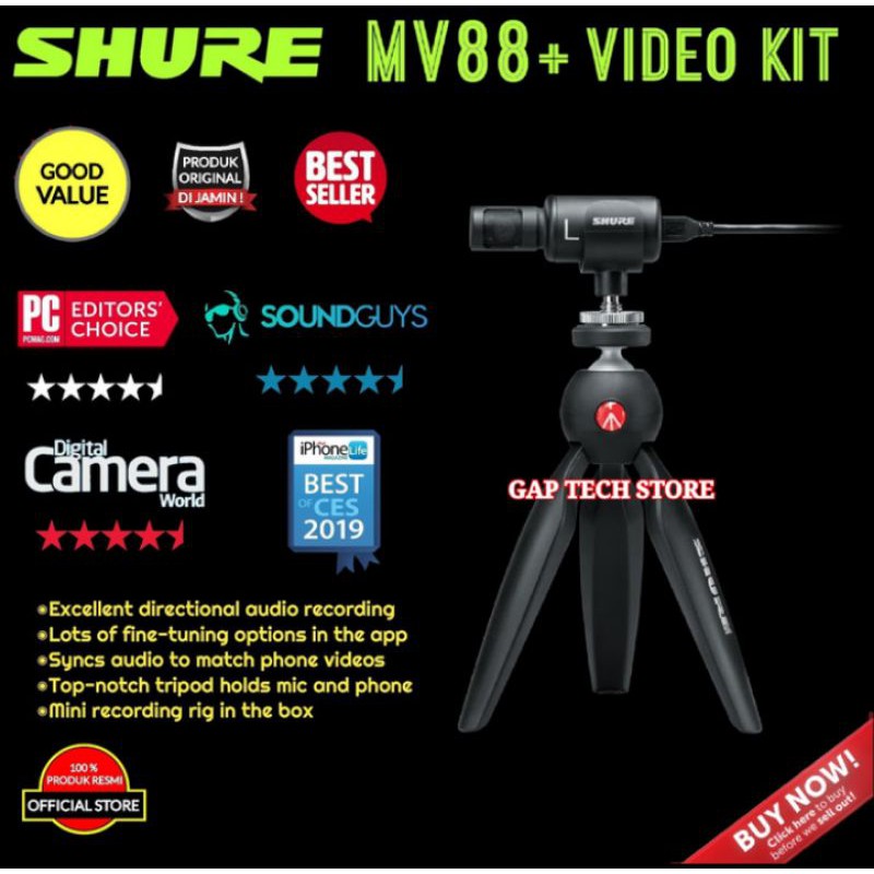 Shure MV88+ Video Kit / MV88 Plus Digital Stereo Condensor Microphone - Shure MV88 Plus