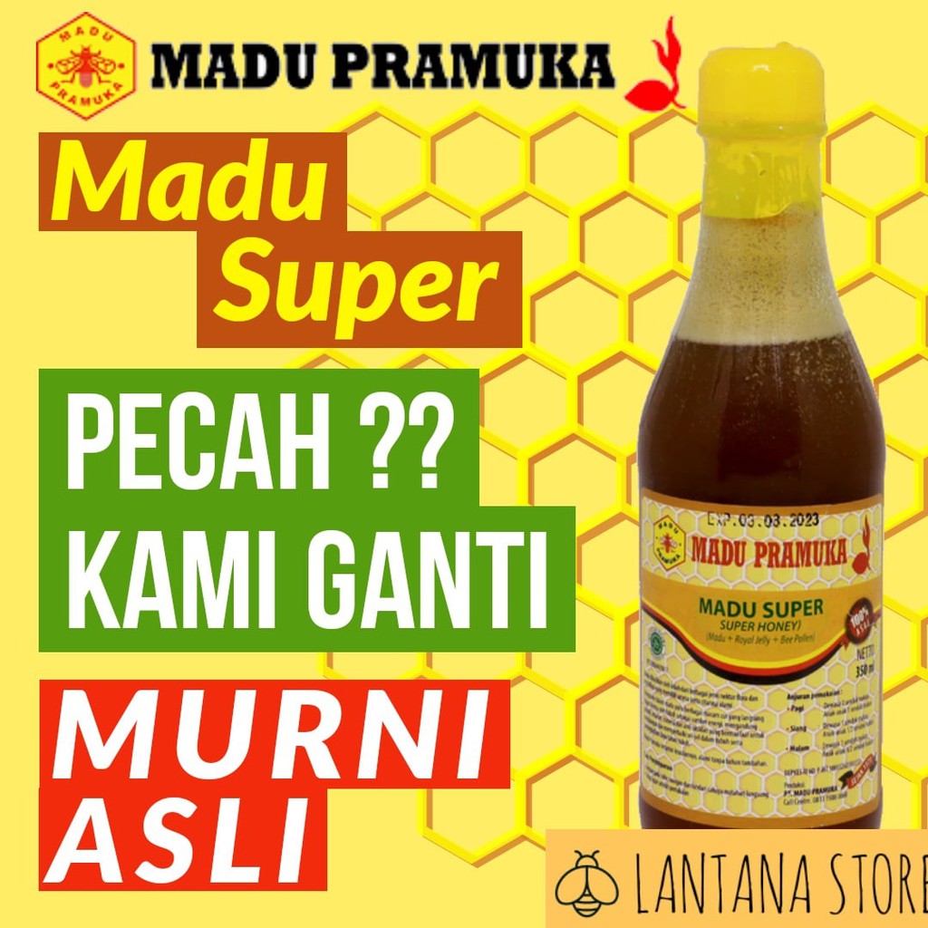 

MADU SUPER ( MADU + BEE POLLEN + ROYAL JELLY ) PRAMUKA 350ML 350 ML MADU MURNI ASLI RAW HONEY