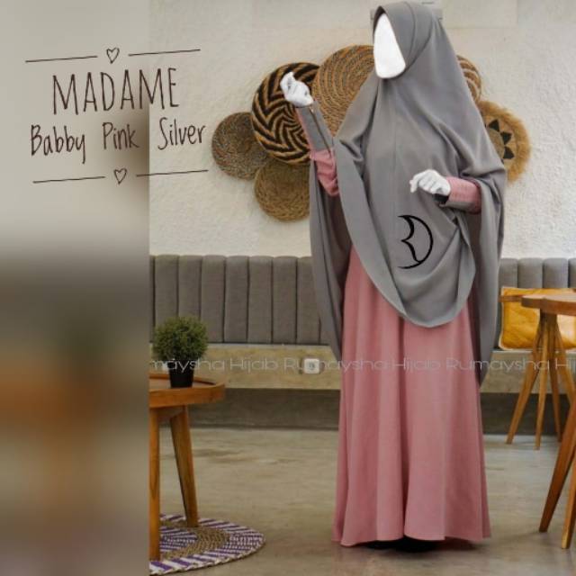 (sisa XL) Setelan Gamis Madame Pink Silver Rumaysha Hijab