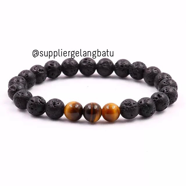 gelang custom tiger eye lava stone bracelet batu alam asli