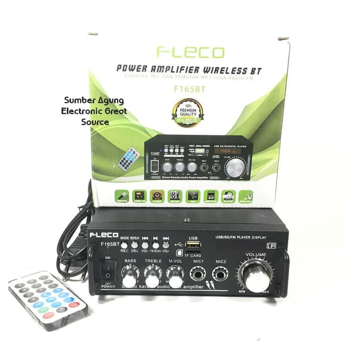 Ampli Wireless Fleco F165BT Power Amplifier 2 Colokan Mic Remot