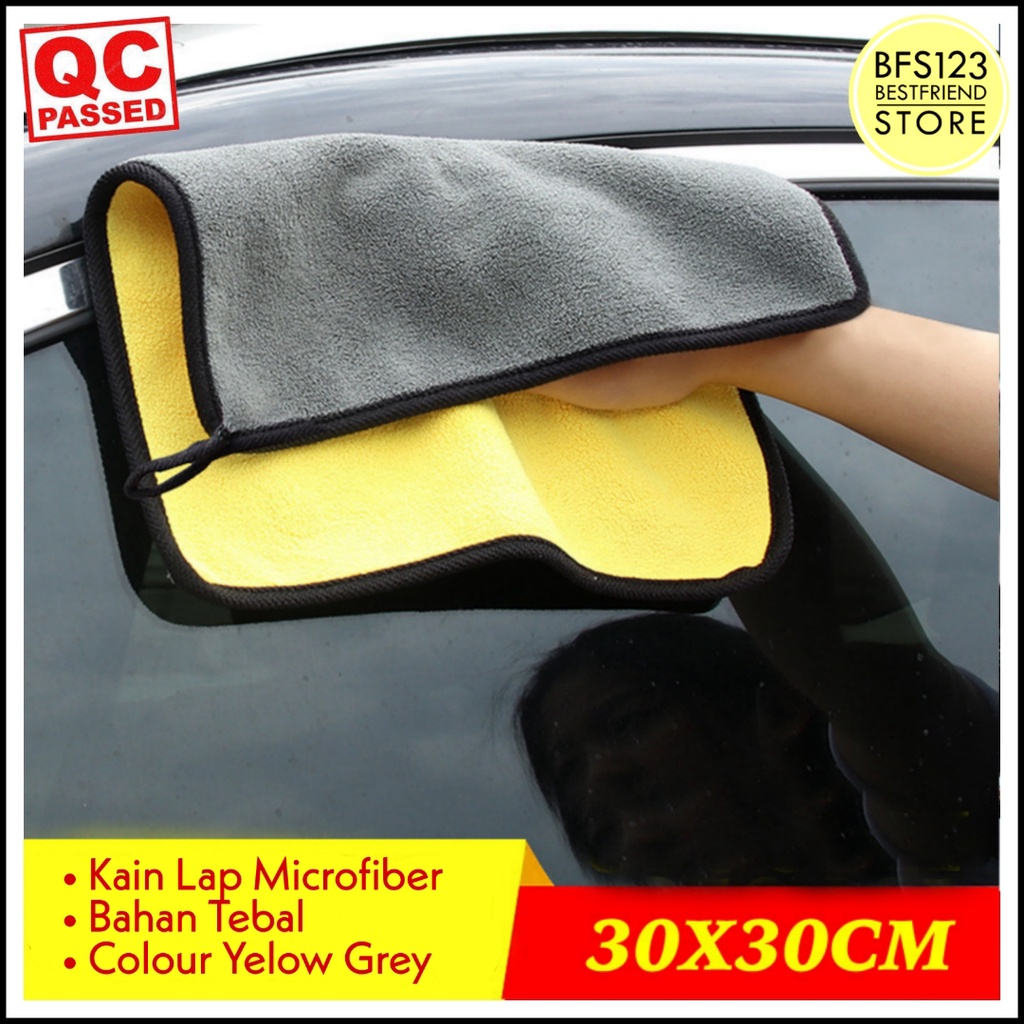 Kain Lap Microfiber Bahan Tebal Yelow Grey Size 30x30 Cm