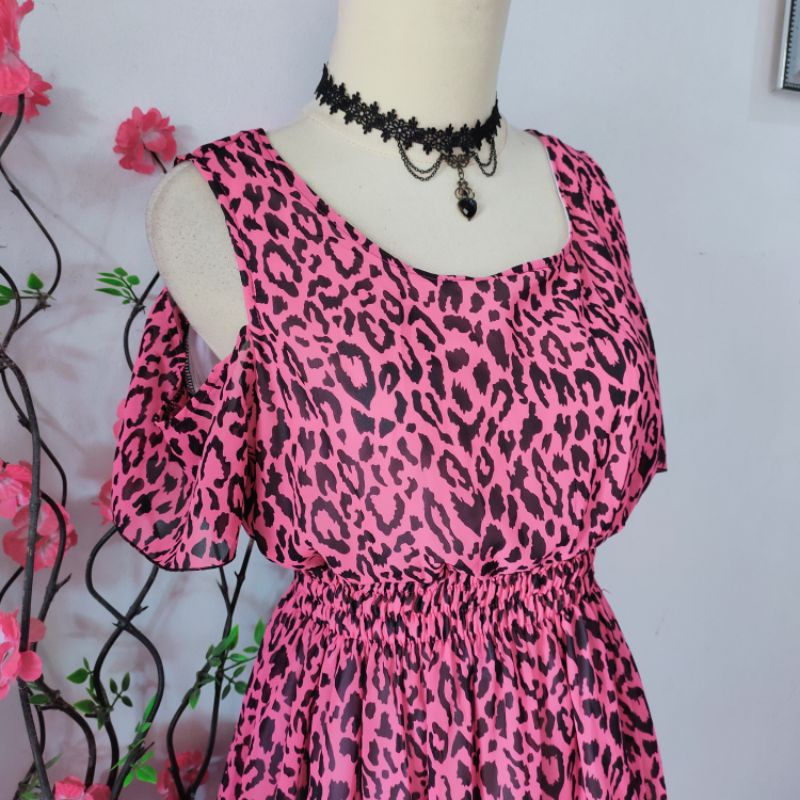 Dress leopard / dress off shoulder/ dress preloved