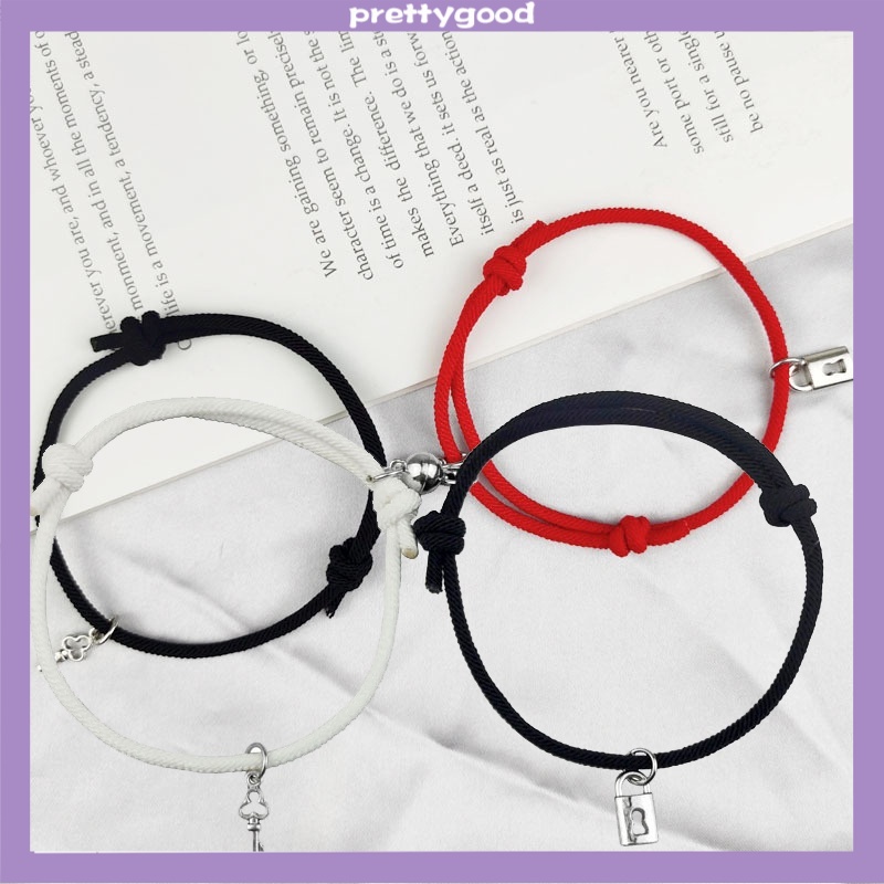 2 Pcs/set Baru Magnetik Beberapa Gelang Kunci Kunci Tali Tangan Pacar Dikepang Gelang Hari Valentine Hadiah - PD