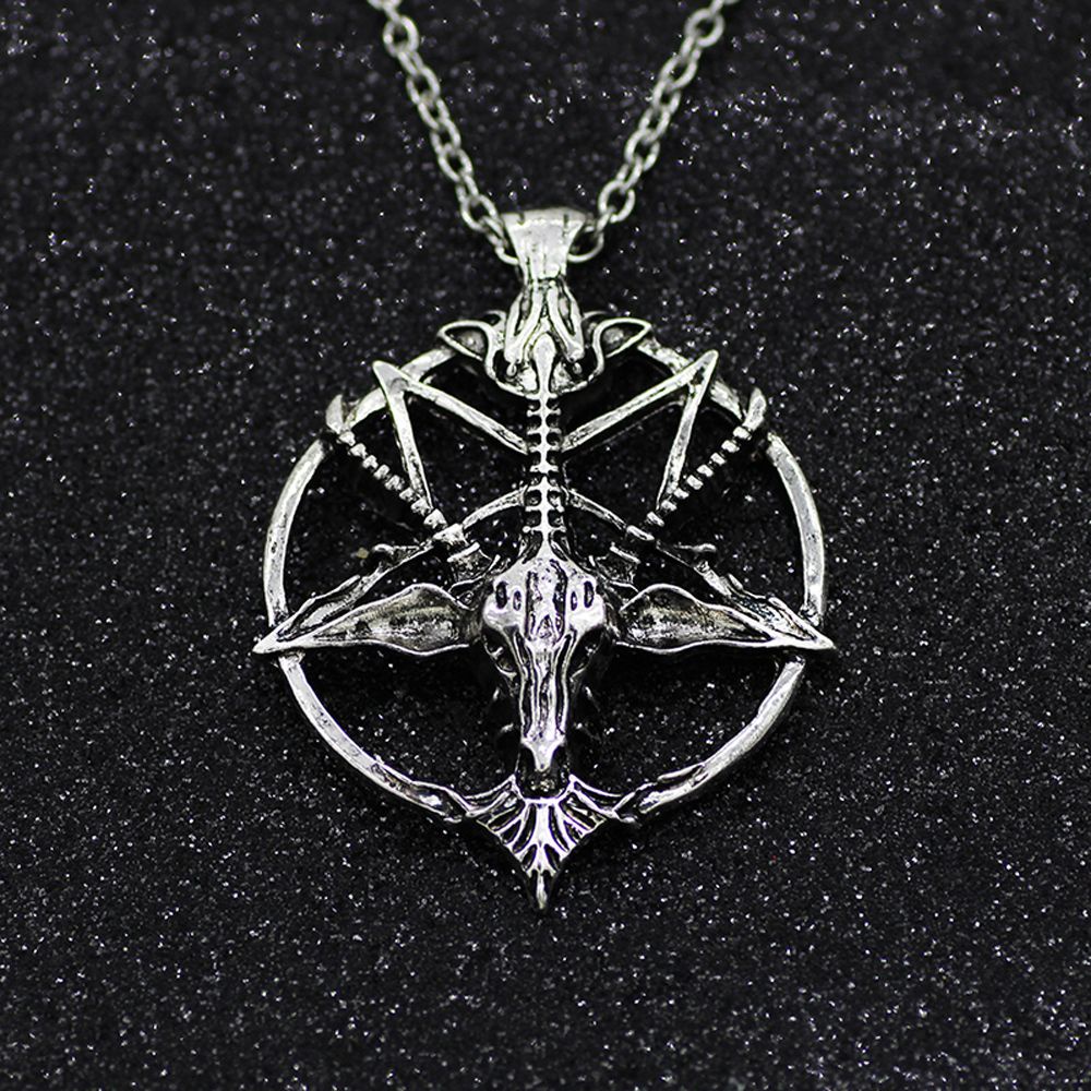 Kalung Liontin Pentagram Kepala Tengkorak Kambing Pan God Bahan Alloy Multicolor Gaya Vintage Untuk Unisex