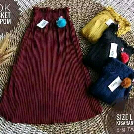rok anak plisket pompom /UMUR 3-7 TAHUN/ROK PLISKET TERLARIS