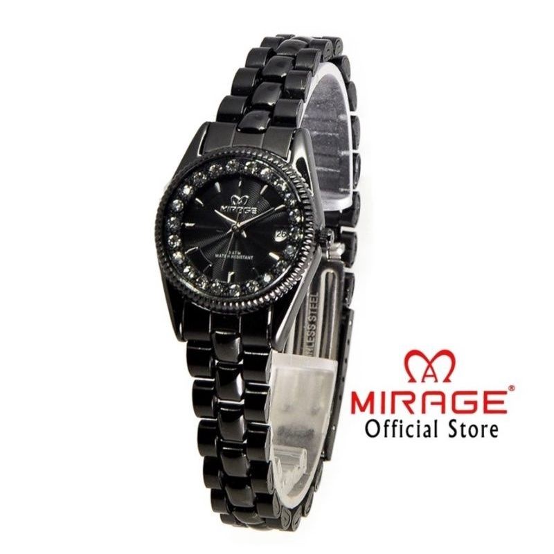 JAM TANGAN WANITA MIRAGE 1580L ORIGINAL FULL BLACK WATER PROFF