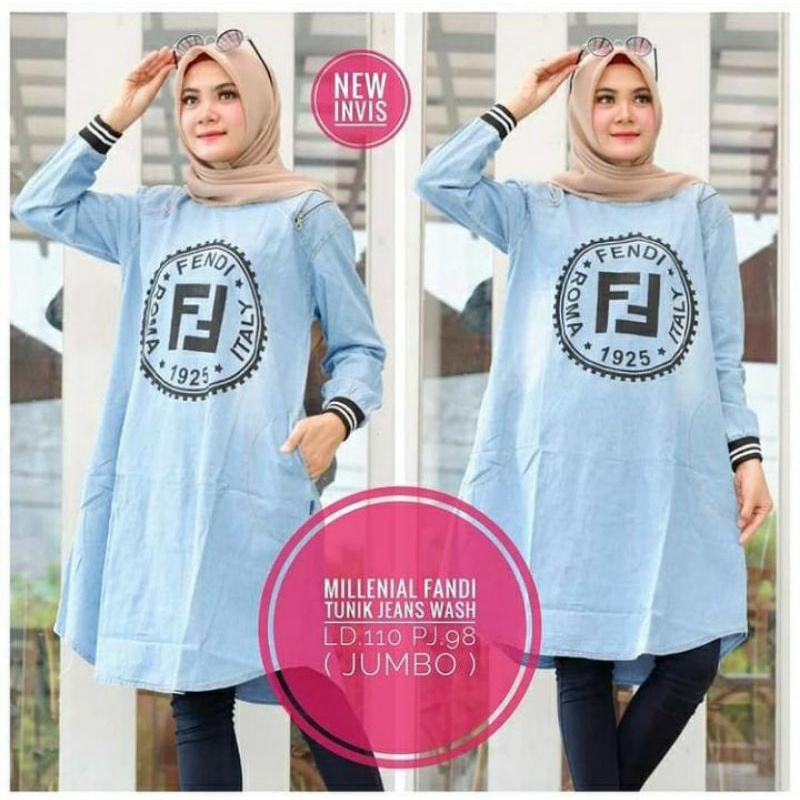 MILENIAL FENDI TUNIK /JEANS ATASAN WANITA