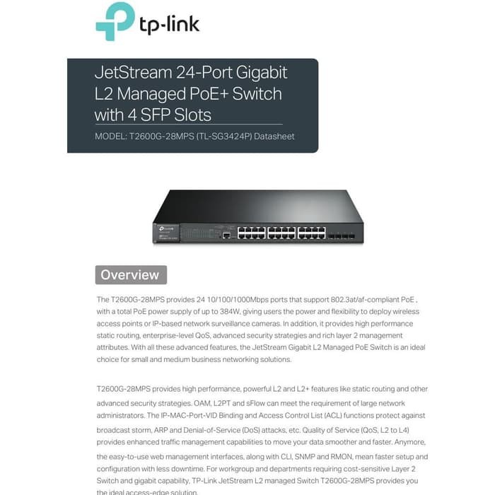 TPLink TL-SG3424 JetStream 24-Port Gigabit L2 Managed Switch