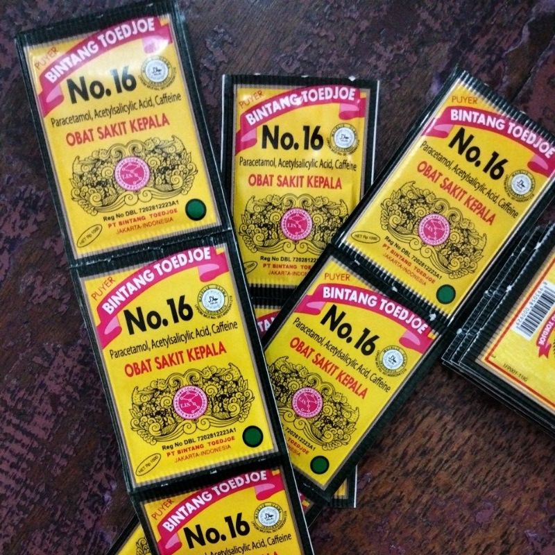 PUYER 16 /Puyer BINTANG TOEDJOE untuk sakit kepala dan sakit gigi @12 Sacset