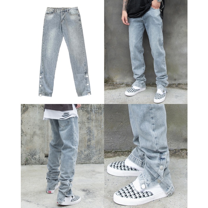 BALMAIN Side-buttons Denim Jeans in Blue Straight leg FOG