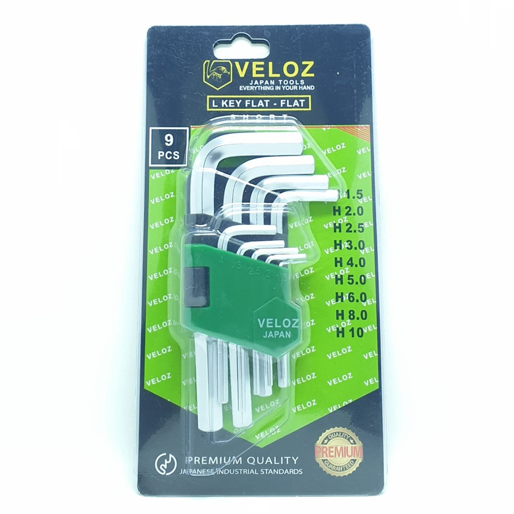 Veloz Kunci L Set 9 Pcs Hex Chrome Vanadium Steel Short Pendek