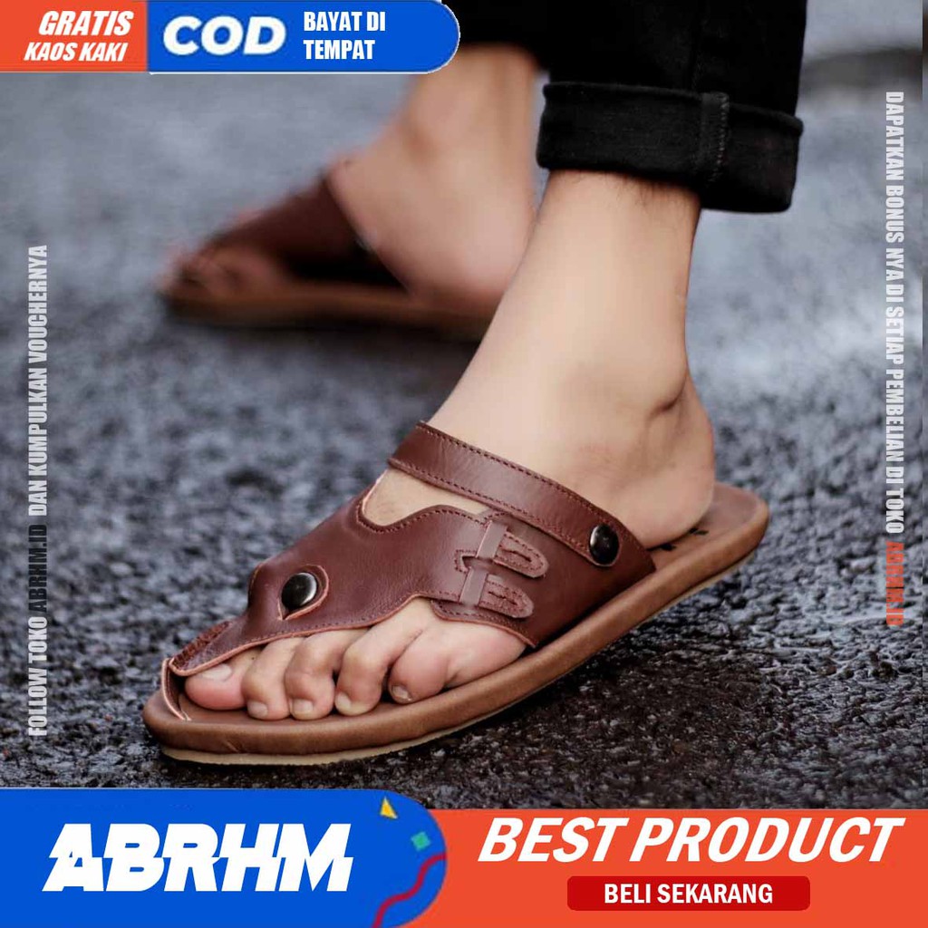 ABRHM x LUCKY Sandal Jepit Pria Sandal Pria Kulit Asli Sendal Jepit Cowok / Cowo Keren Ori Kekinian