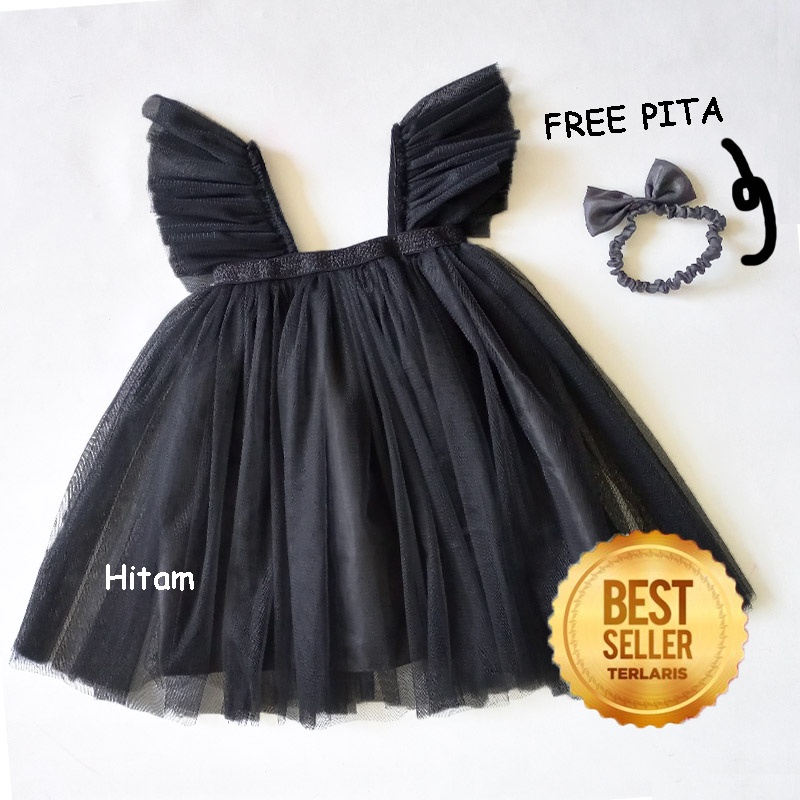 Dress Bayi Perempuan 1 Tahun Import Warna Hitam Putih Earth Tone Gaun Pesta Baby 12 Bulan - 18 Bulan Ala Korea GRATIS PITA Dress Tutu Anak Cewek Adem Bahan Soft Tulle Trend 2022 KA168