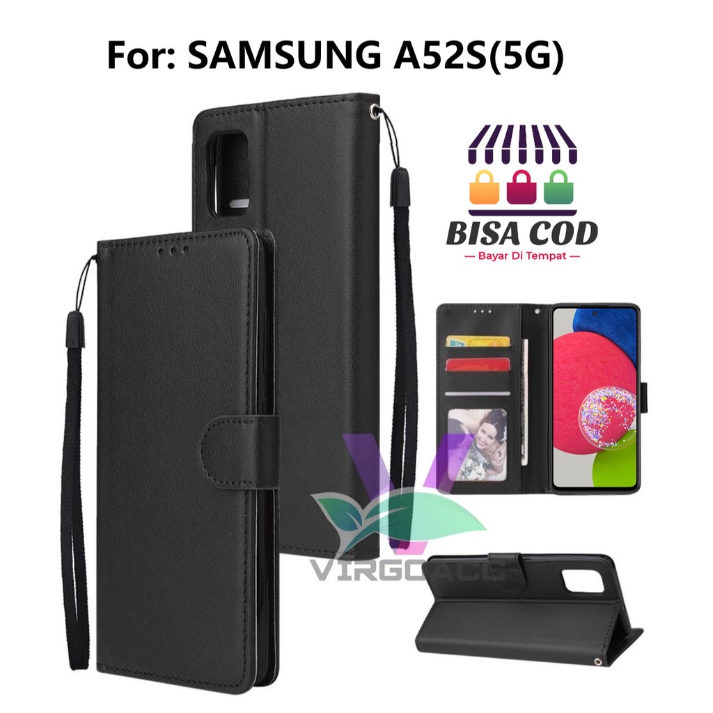 LEATHER CASE FLIP UNTUK SAMSUNG A52S(5G)-FLIP COVER KULIT SARUNG BUKU DOMPET-CASING WALLET LEATHER C